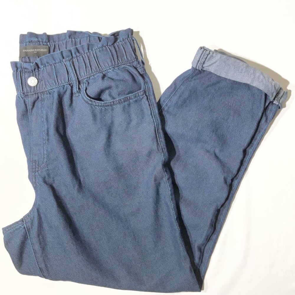 Banana Republic Womens Elastic Waist Relaxed Fit Denim Jeans Size 30/10 Blue Cot